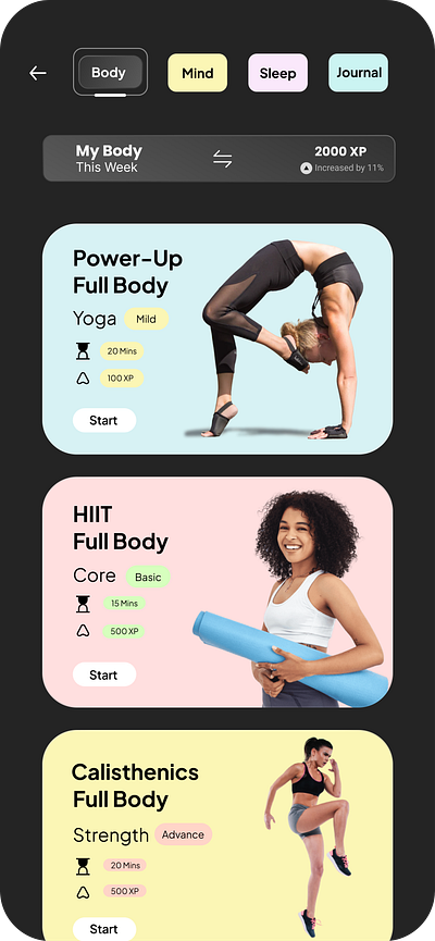 meditation app-body workout UI landing page meditation ui ui ui design ux yoga app yoga ui