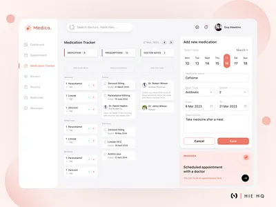 Medication Tracking Dashboard design doctor graphic design healthcare medication medication dashboard medication management medication track medicine patients pharmacy pills report schedule telehealth telemedicine ui ui design ux