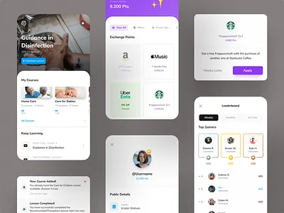 Microlearning App app coupons course dashboard design education gifts layout leaderboard learn learning lesson prices product design ui ux visual design