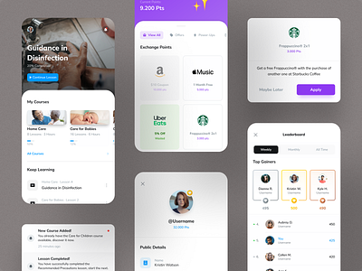 Microlearning App app coupons course dashboard design education gifts layout leaderboard learn learning lesson prices product design ui ux visual design