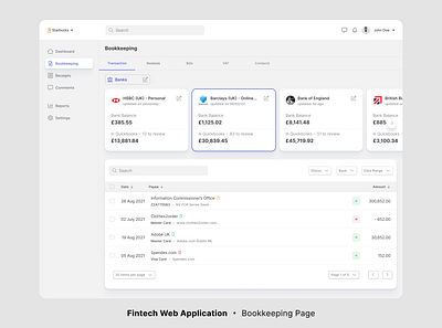 Fintech Web Application - Bookkeeping Page bank blue button fintech input minimal modal selected transaction ui