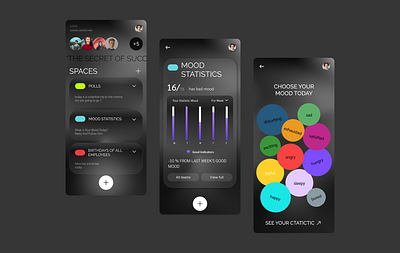 Mobile App Unleashed app for business dark theme design employee figma funny app glass large elements minimalism mobile app satisfaction app ui ui ux design ux
