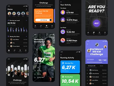 Exploration - Running App - Dark Mode android app bold chart clean dark mode data design ios map mobile running sport stats stories typography ui ux whitespace