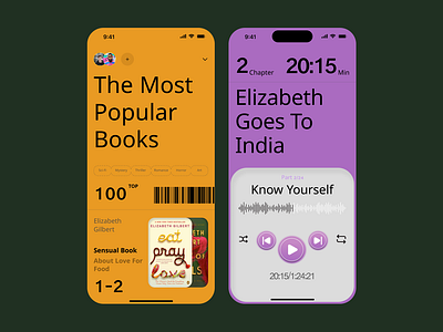 Mobile application for listening to audiobooks app for users books bright colours design large elements listen listening to audiobooks mobile app ui ux