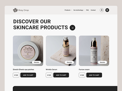 Home Page for Rosy Drop Cosmetics black cosmetic design gray pink rosydrop style ui ux uxui web webdesign website