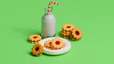cookie and milk 3d design 3d cookie cute design illustration milk