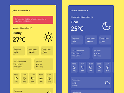 Weather App air app air quality app deep blue flat forecast app minimal minimal style mobile storm storm app weather weather app weather forecast yellow