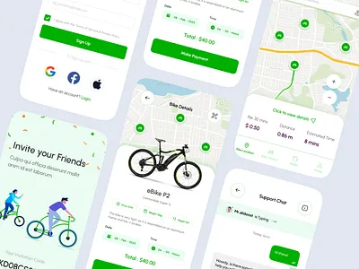 Bike Rent App app design bicycle bike rent bike rental app bike sharing bike sharing app ebike ride app ride sharing ride sharing ap ui ride sharing app ride sharing service ui ui design ui ux design