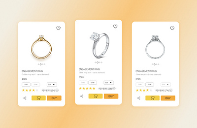 Commodity cards of a jewelry store app ui ux