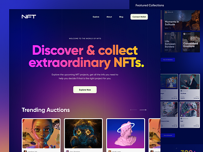 NFT - Landing page design blockchain crypto dark theme ecommerce gradients landing page landing page design nft nft website ui design web design website design