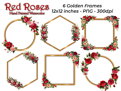 Red Roses Watercolor Collection floral frames frames golden frames photoshop watercolor