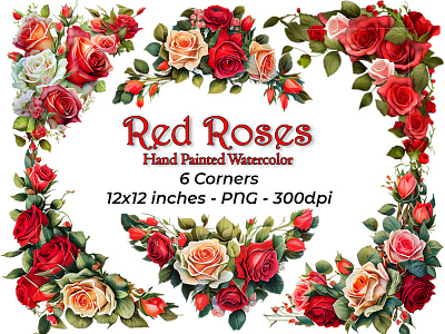 Red Roses Watercolor Collection corners photoshop roses corners watercolor