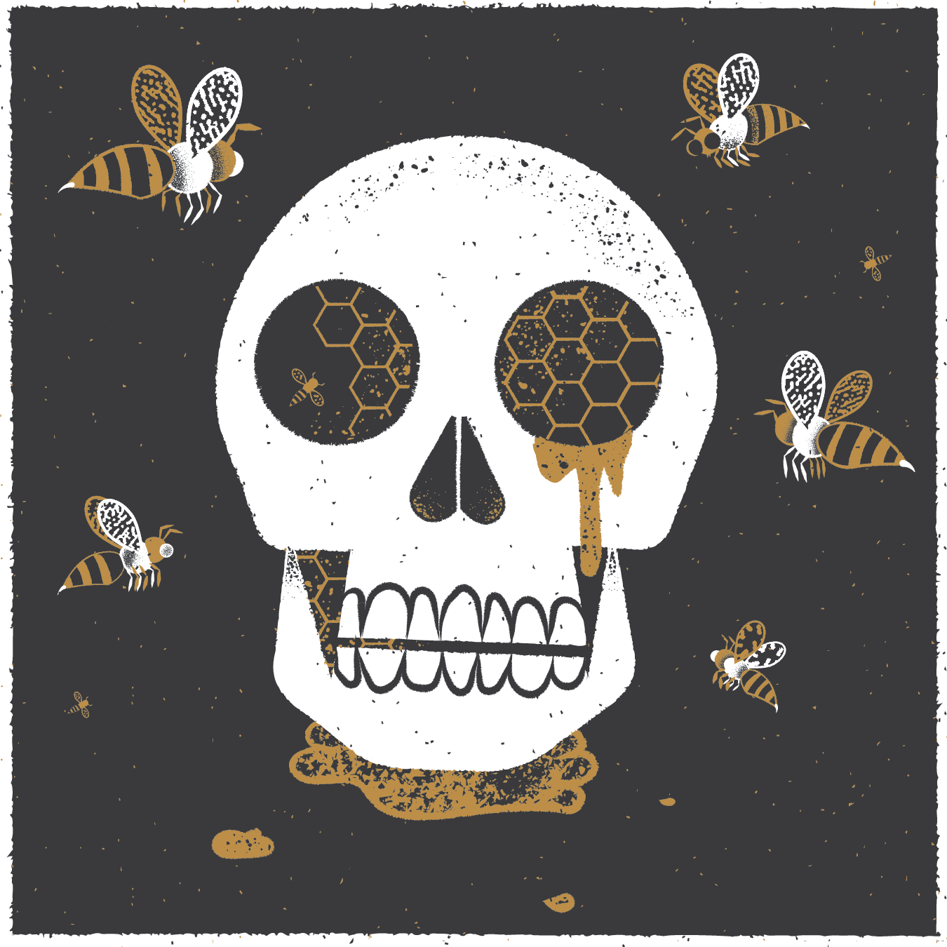 Just Like Honey adobe illustrator bees editorial editorial illustration gold honey illustration skull texture vector