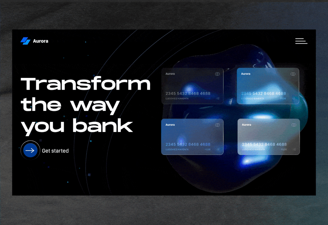 Aurora | Bank Website animation bank design glassmorphism ui ux web website