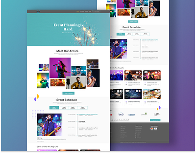 Landing page. event planer home page graphic design ui design