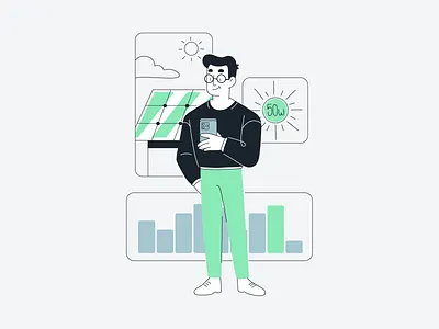 Solar Slice 3 app character character design clean corporate design digital flat graphic design gray green illustration illustrator man minimal simple sun ui ui design vector