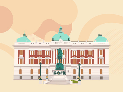 National Museum of Serbia architecture belgrade flat illustration infographic motion graphic national museum pastel serbia