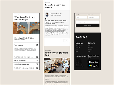 Coworking space mobile design adaptation adobe illustrator classic coworking design it layout minimalism minimalistic mobile mobile design modern service space ui ui design ui ux ux ux design website mobile