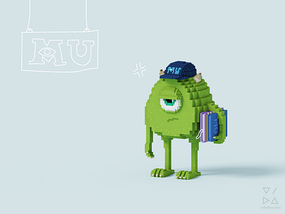 Voxel Mike Wazowski 3d art isometric magicavoxel mike mike wazowski monsters inc voxel voxel art voxel character voxel mike