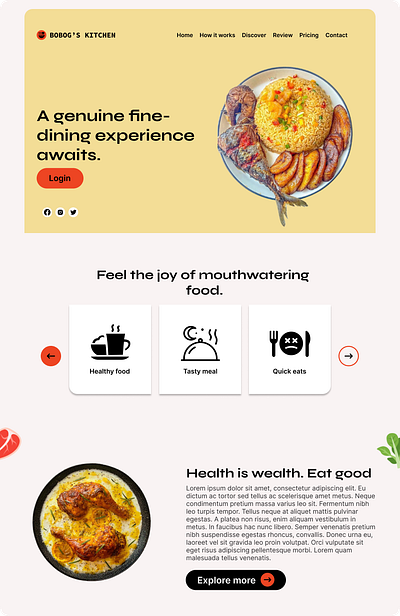 Food LandingPage app branding carousels design eat food kitchen landingpage uidesigner uiux ux