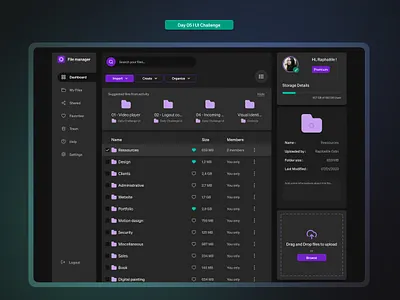 Day 05 I UI Challenge I File manager dashboard dark theme interface dashboard dark theme dashboard interface design file manager dashboard ui challenge ui design ui design dashboard ui interface