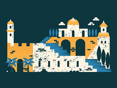 Ancient City ancient city design graphic design illustration jerusalem malley design texture vector