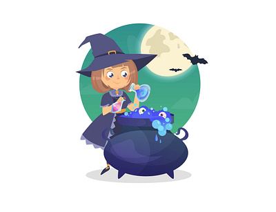 Little witch boiler design graphic design illustration little potion vector witch