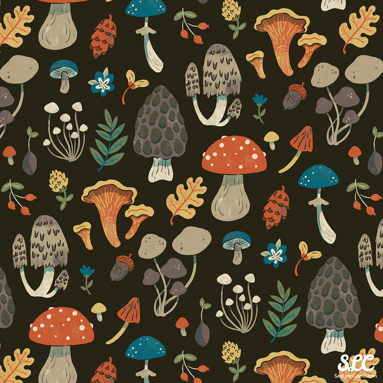 Fungi Forest pattern by Sara Lynn Cramb on Dribbble