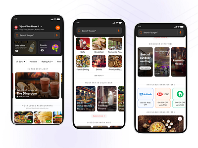 Dining App branding dark mode design dining app gold mode graphic design home screen online order deliver app order delivery app pro ui ux
