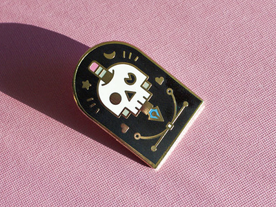 Death by Design Enamel Pin adobe design drawing enamel pin freelance illustration illustrator lapel pin pin product design sketching skull