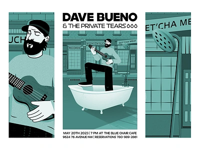 Poster for Dave's Gig bathtub bearded man branding cartoon comic design gig poster graphic design illustration illustrator man in tub man playing uke playing music poster show poster shower surf green tub ukulele vector