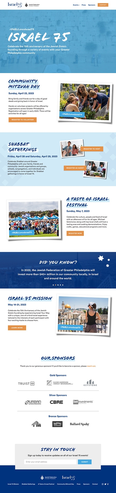 Jewish Federation of Greater Philadelphia Israel75 Microsite branding design event graphic design ui web design