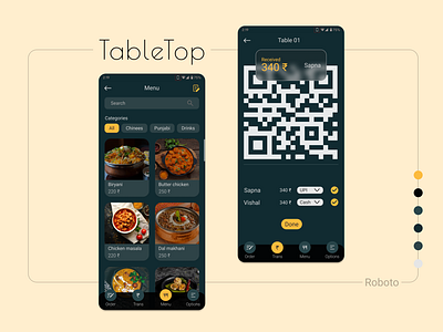 TableTop app design design easy payment food group listing menu order payment restaurant splitwise tabletop ui uiux