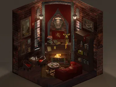 Gryffindor Common Room Design 3d 3dmodeling blender commonroom design graphic design gryffindor harrypotter illustration room sculpting