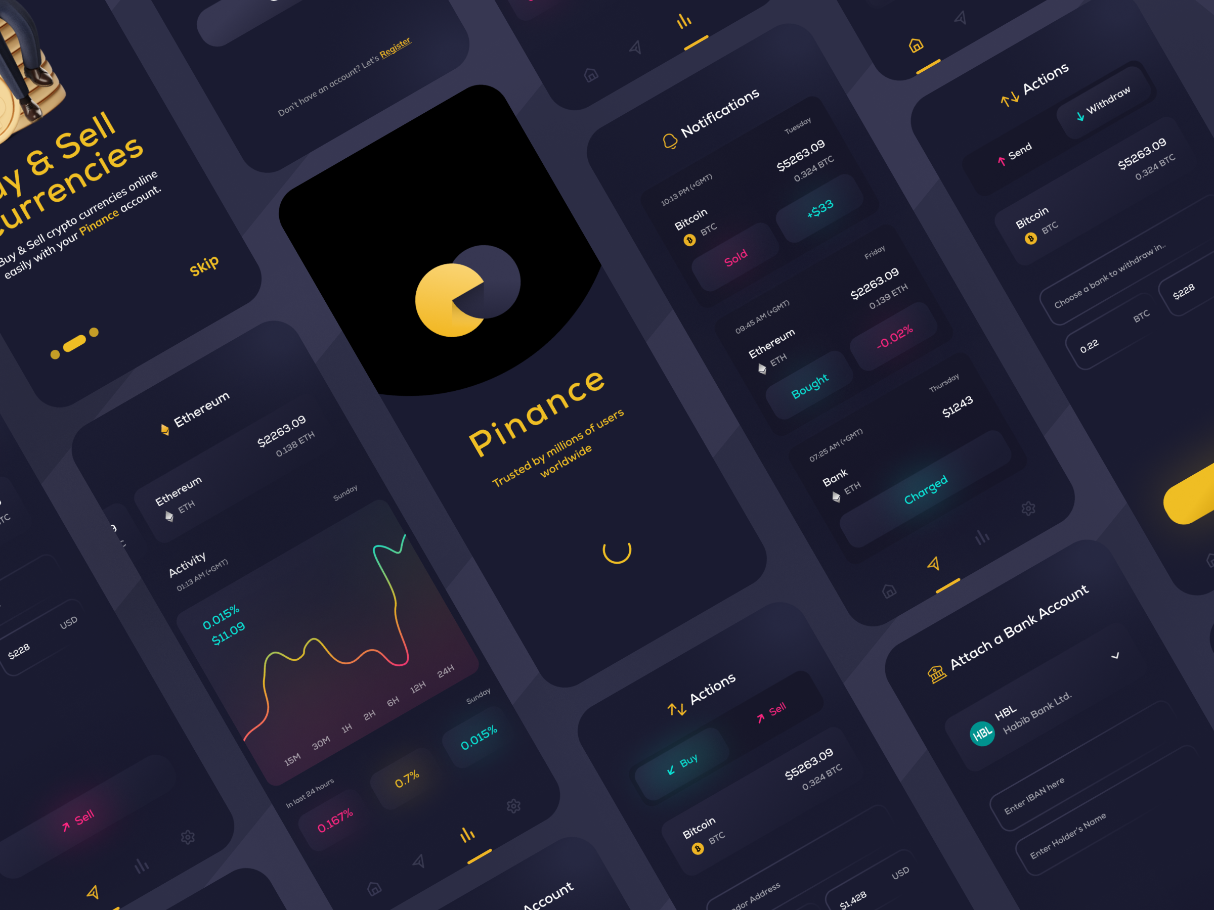 Pinance — A Crypto Mobile App — UI.UX Design — Case Study app design case study crypto crypto app currency trading digital money app figma fintech freelance mobile app mobile design remote trading app ui ui design upwork userflow ux ux design wireframe