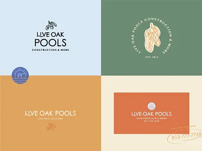 Live Oak Pools acorn branding for sale icon illustration live oak logo minimal oak pool small business