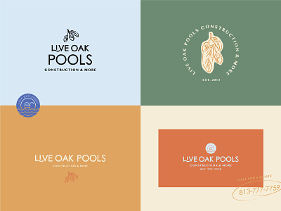 Live Oak Pools acorn branding for sale icon illustration live oak logo minimal oak pool small business