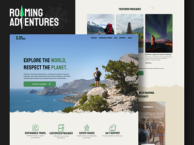 Sustainable Travel Agency | Roaming Adventures 🍃 adventure ecology environment sustainable travel trip ui uidesign uiux webdesign