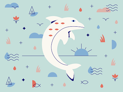 We Move to Heal: Dolphin Nature Guide animal art branding clean concept design dolphin flat graphic design icon icons illustration illustrator minimal vector water
