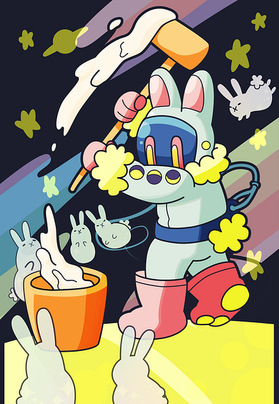 Moon Bunny bunny illustration moon space star