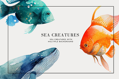 Sea creatures clip art illustration