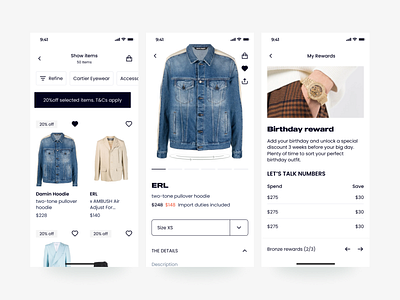 Luxury Fashion E-commerce App app ecommerce minimal design mobile mobile uiux reward shop uiux