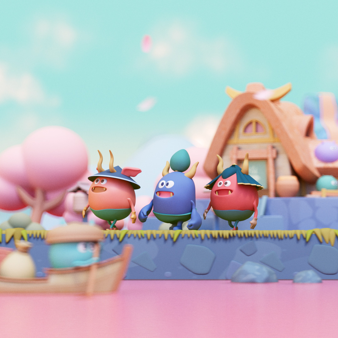 Hometown 3d animation c4d character cherry blossom cinema4d hot spring japan spring