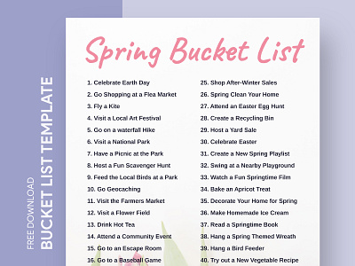 Spring Bucket List Free Google Docs Template bucket bucketlist check checklist docs document goals google list ms print printing template templates todolist wishlist word