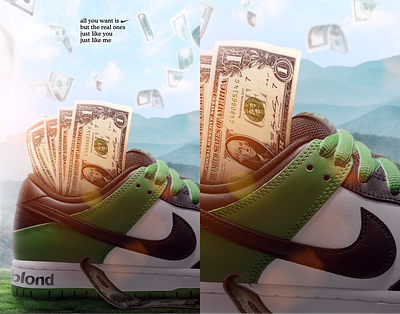 Frank Ocean x Nike advertising blond boxart cover frank ocean graphic design manipulation money nike photoshoot photoshop shoes sneakers song
