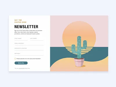 Newsletter Signup cactus daily ui design illustration newsletter pastel restaurant subscribe ui ux website