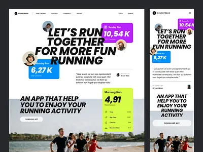 Exploration - Running App - Landing Page app bold card clean data desktop landing page mobile responsive run running sport stats typography ui ux website whitespace