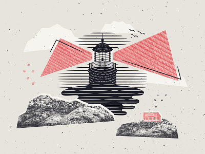 Lighthouse Collage clouds collage composition cut editorial experimental geometric illustration landscape layout lighthouse line work ocean ripped rocks scenery simple stylized torn water