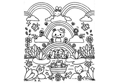 Day 037-365 Hello World! bunnies cute illustration ink mushroom rainbows spring