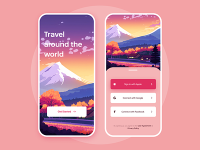 Travel around the world app design illustration